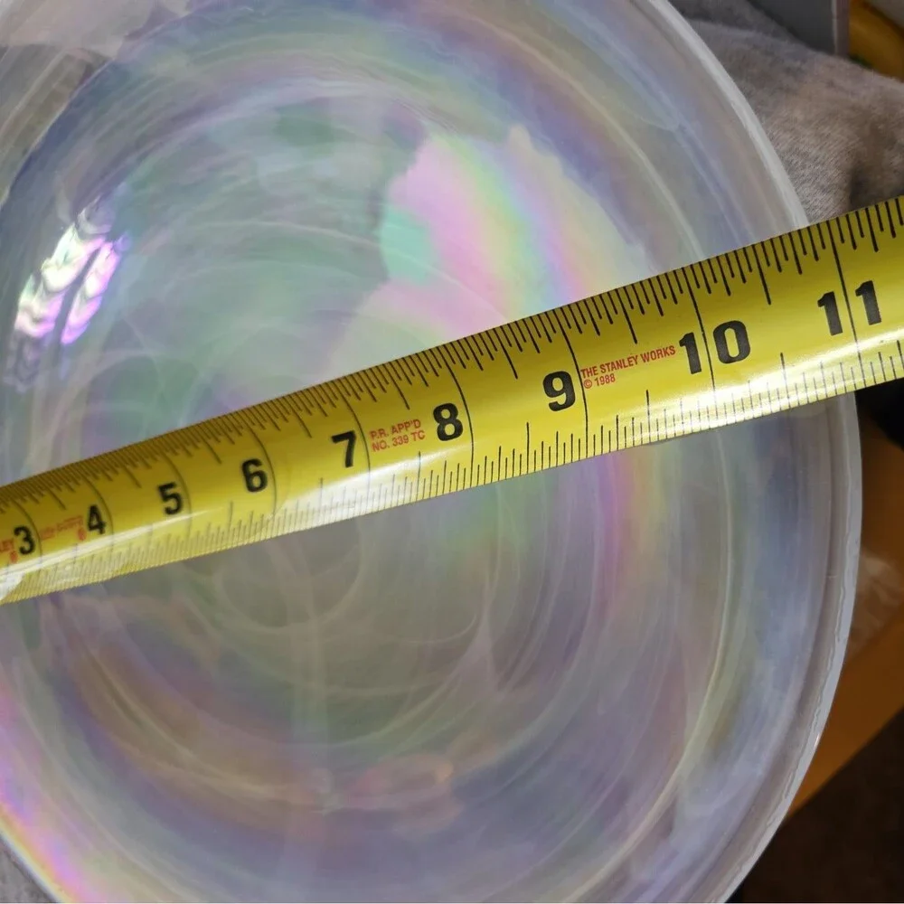Art Glass Iridescent Plate Lot Of 2 Artistic Accents Opal Pearly White Swirl 11